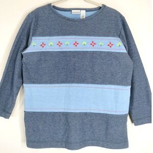 Villager Sport Vintage Blue Top; 3/4 Sleeve Y2K Granny Sweatshirt